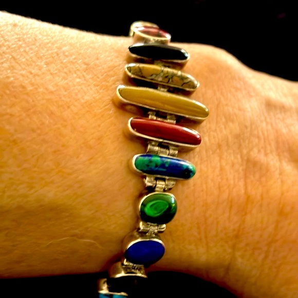 925 Sterling Silver and Multi-color precious Stone bracelet. - Picture 5 of 13